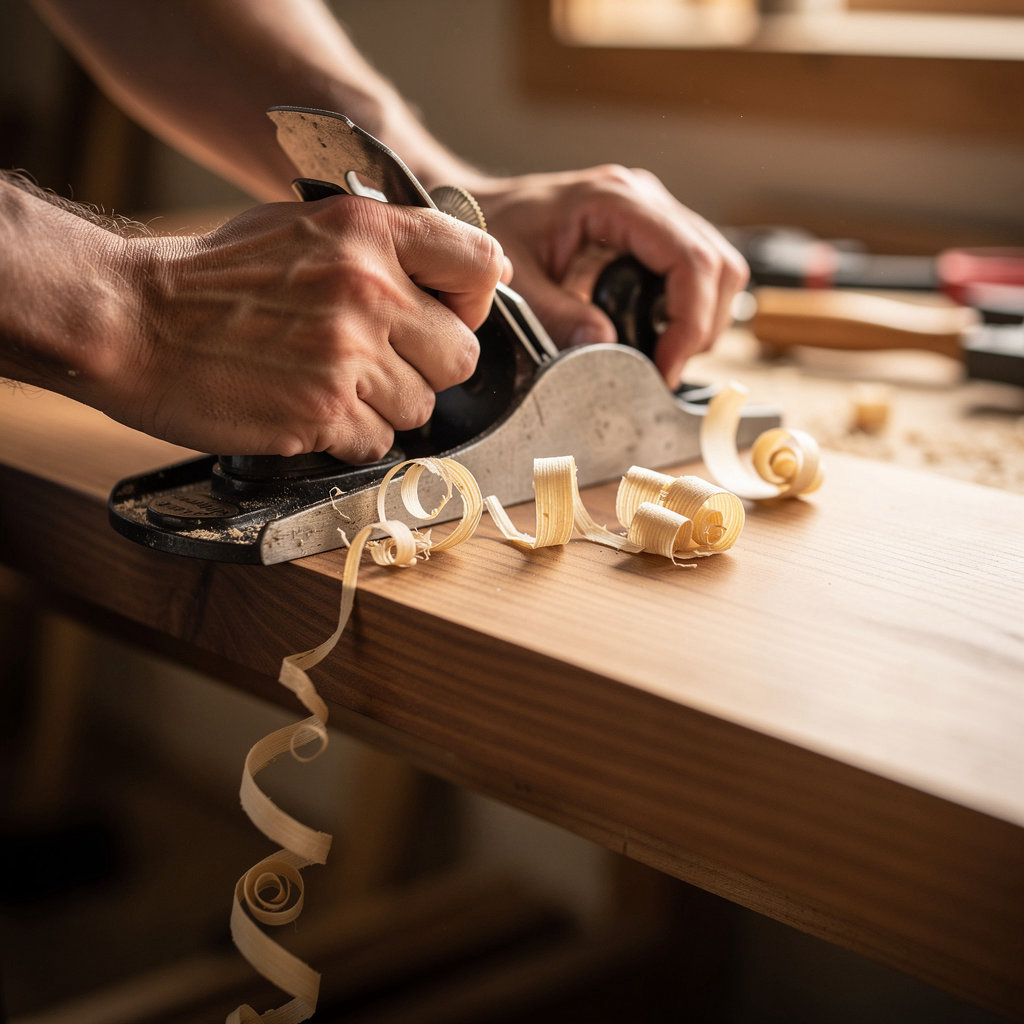 Ogden Woodworking artisan crafting a custom furniture piece in our Goleta workshop, showcasing skilled craftsmanship